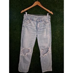 American Eagle Super High Rise Ankle Straight Jeans 8 Distressed 31x28 Light